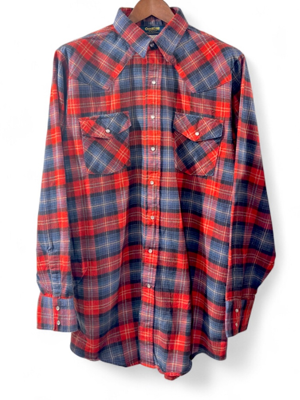 VTG OshKosh B’Gosh Plaid Flannel SnapButton Western Shirt Size Men’s Large Tall